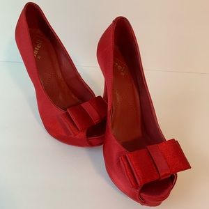Red satin shoes